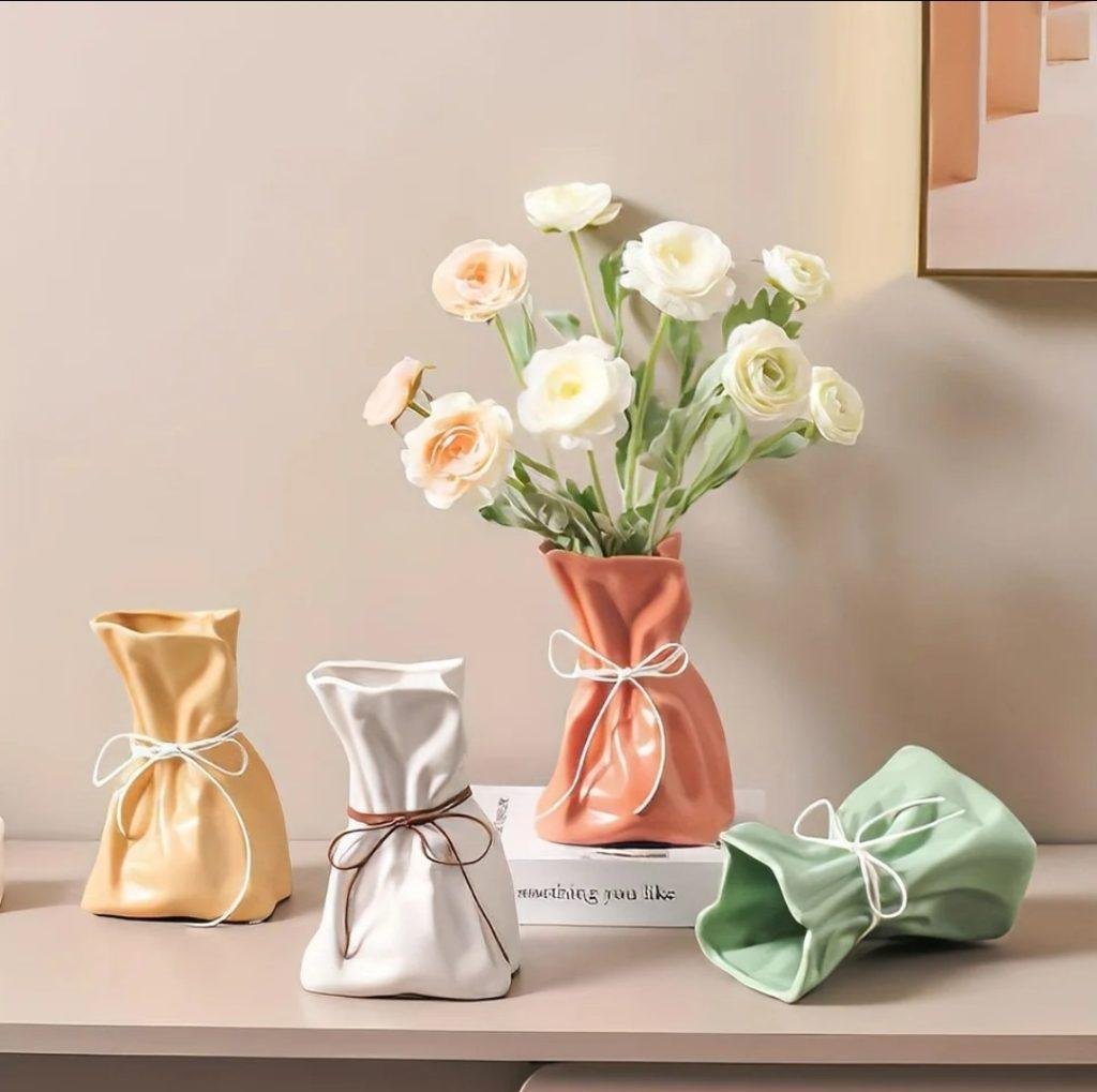 Ceramic Paper Bag Vase in Yellow, White, Orange, Pink or Green