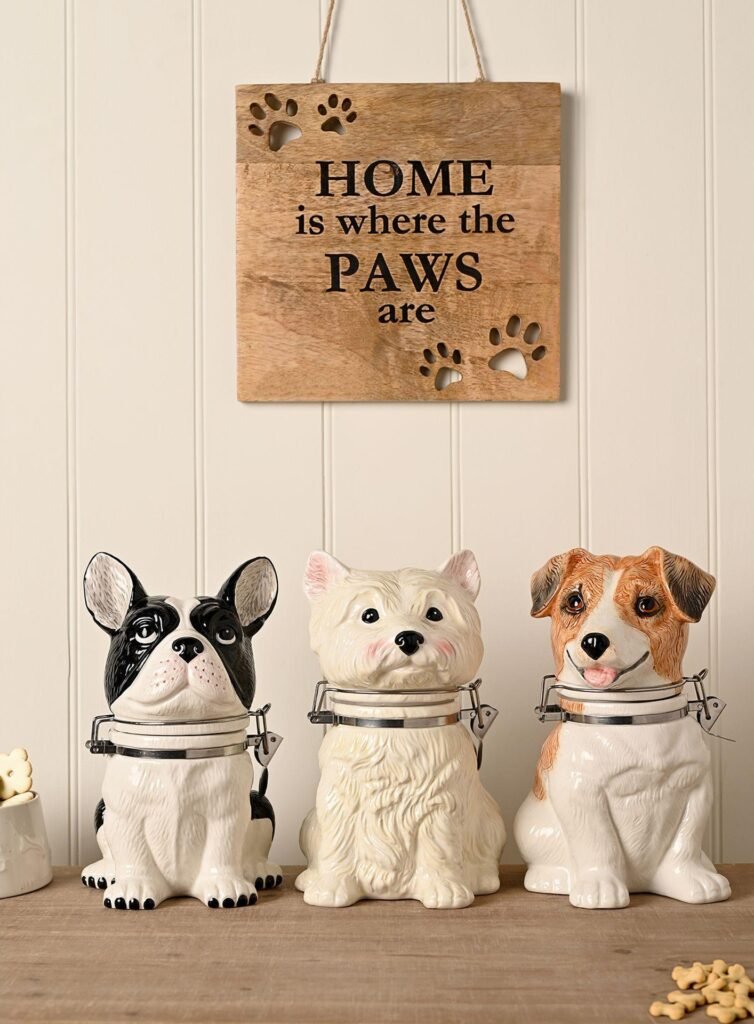 Black White Ceramic French Bull Dog Biscuit Barrel Cookie Dog Treat Storage Jar