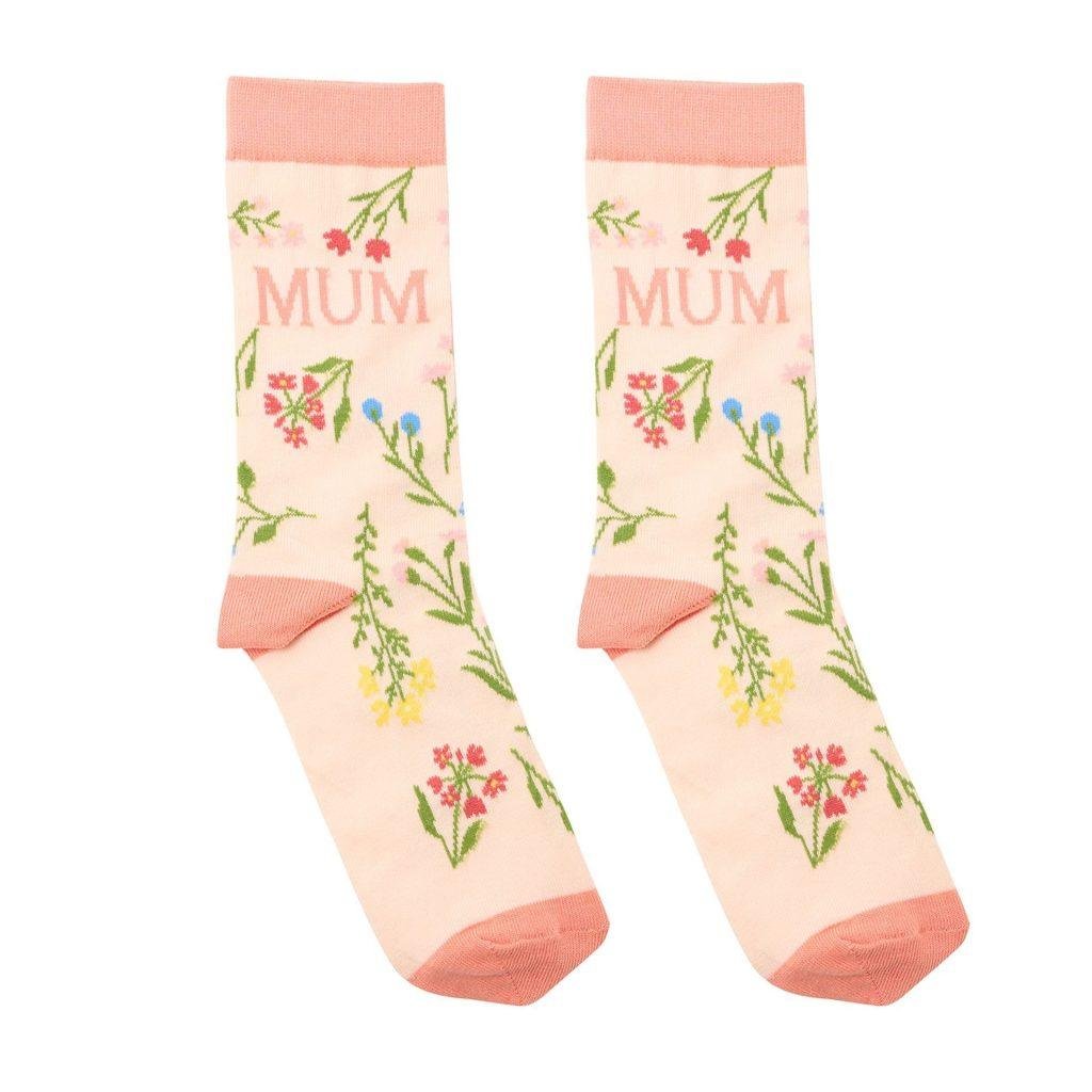 Peach 'Mum' Cottage Garden Ladies Cotton Socks Mothers Day Gift