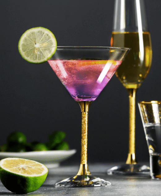 Pair of 24ct Gold Leaf Filled Stem Cocktail Glasses