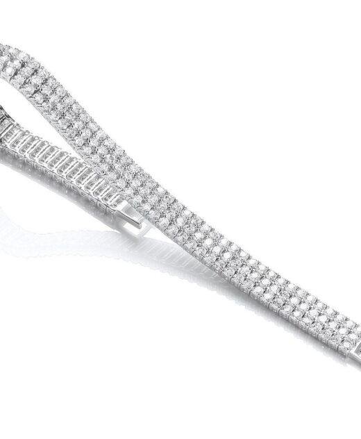 Silver Plated 3-Row Diamante Tennis Bracelet