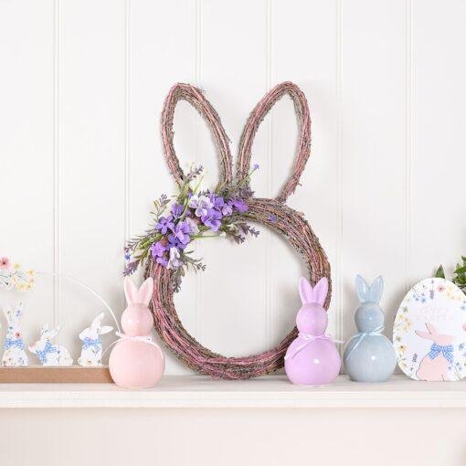 Bunny Ears Easter Wreath Decoration on Mantle Piece