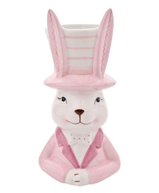 Medium Ceramic Easter Bunny in Top Hat Pink Planter