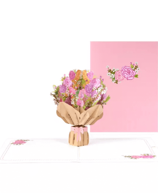 Pop Up 3D Pink Floral Bouquet Blank Card