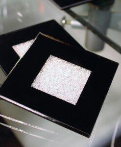 Black Glass Coaster Set filled with Crystals