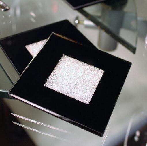 Black Glass Coaster Set filled with Crystals