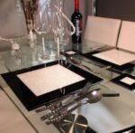 Set of Black Mirrored Glass Place Mats filled with Crystals