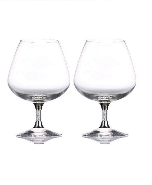 Pair of Swarovski Crystal Filled Stem Brandy Glasses