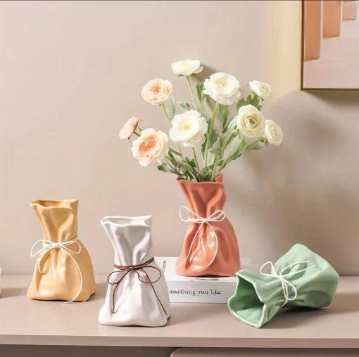 Ceramic Paper Bag Vase in Yellow, White, Orange, Pink or Green
