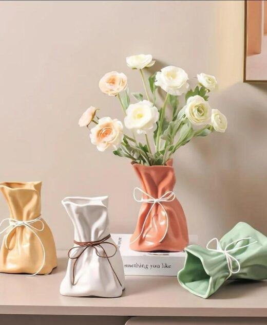 Ceramic Paper Bag Vase in Yellow, White, Orange, Pink or Green