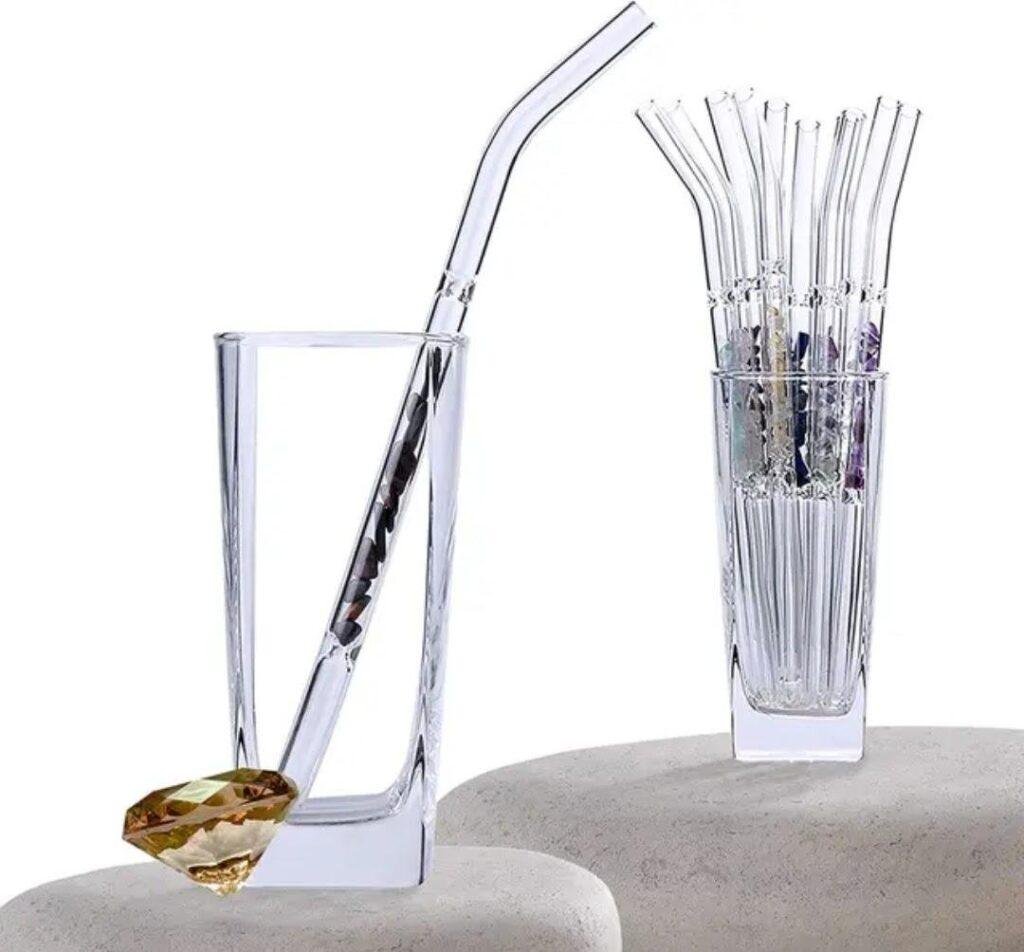 Reusable Glass Chakra Straw With Natural Healing Crystals