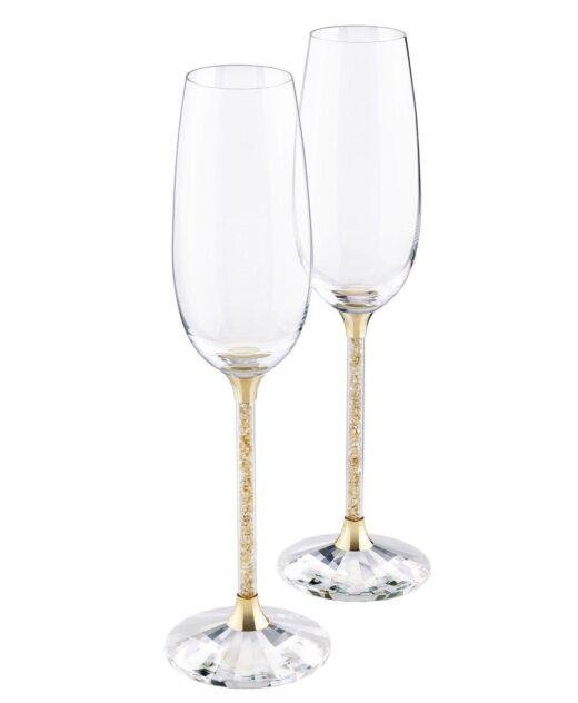 Pair of Swarovski Golden Shadow Crystal Filled Champagne Flutes