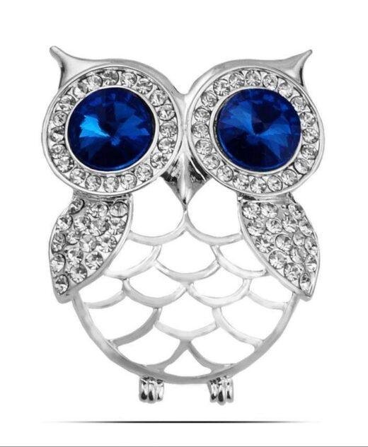 Diamante Blue Eyed Owl Pin Brooch