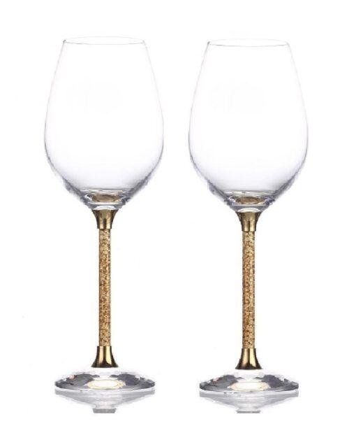 Pair of 24ct Gold Leaf Stem Crystal Wine Glasses