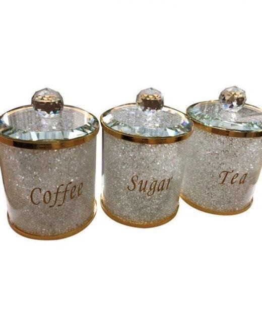 Rose Gold Tea Coffee Sugar Canister Set Storage Jar with Swarovski Crystals