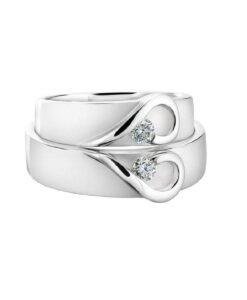 His And Hers White Gold Heart Wedding Bands