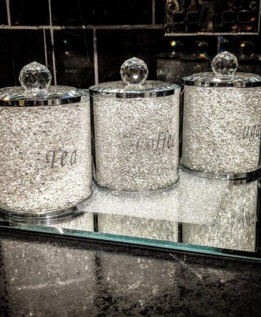 Silver Tea Coffee Sugar Canister Set Storage Jar with Swarovski Crystals