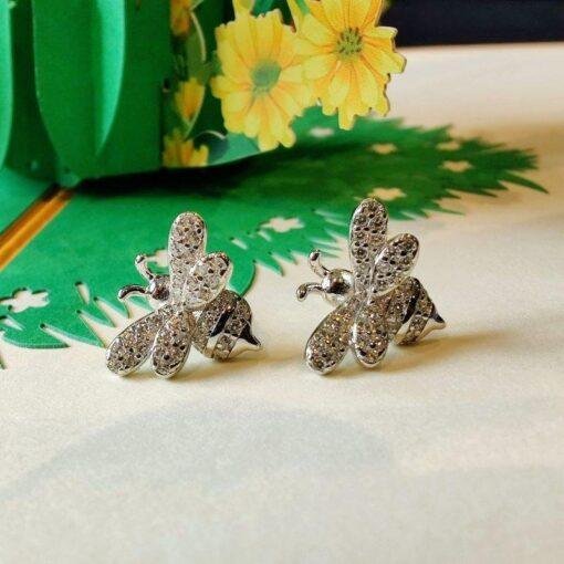 Sterling Silver CZ Bumble Bee Stud Earrings