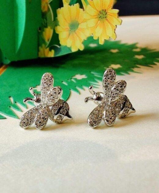 Sterling Silver CZ Bumble Bee Stud Earrings