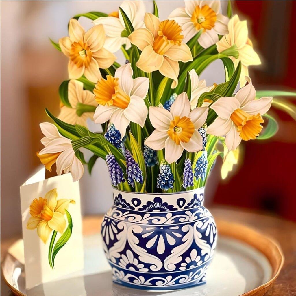 Pop Up 3D Large Life Size Spring Daffodils Bouquet
