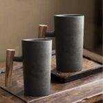 Modern Wooden Handle Ceramic Stoneware Mug