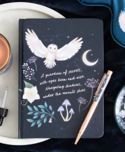 Mystical Night Owl Notebook Journal & Sodalite Crystal Pen – Dream & Intention Notebook