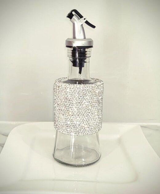 Glass Oil Vinegar Bottle with Swarovski Crystal Elements and Pouring Spout