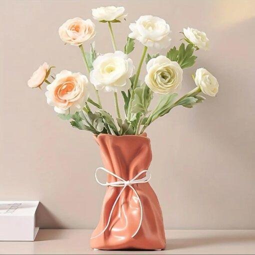 Ceramic Paper Bag Vase in Yellow, White, Orange, Pink or Green
