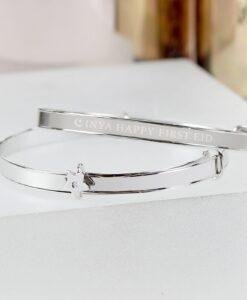 Personalised Eid Sterling Silver Childs Expanding Diamante Star Bracelet