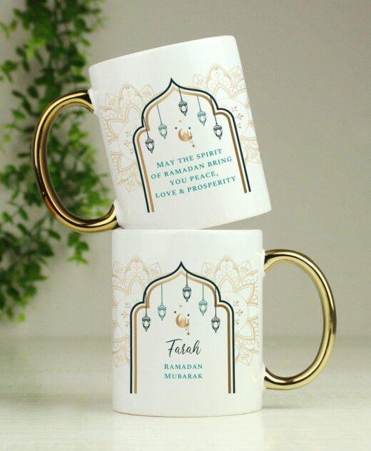 Personalised Eid and Ramadan Gold Handled Mug