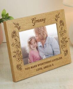 Personalised Wooden Wild Flowers Photo Frame