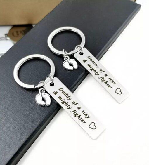 Parents of a Tiny & Mighty Fighter Premature Baby Keyring Set