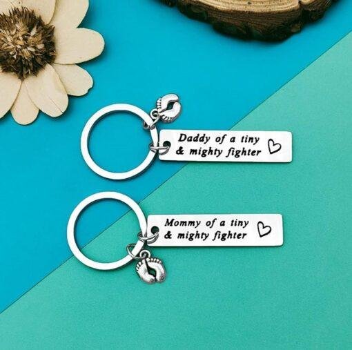 Parents of a Tiny & Mighty Fighter Premature Baby Keyring Set