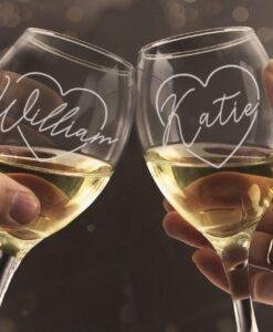 Personalised Heart Name Wine Glass Set