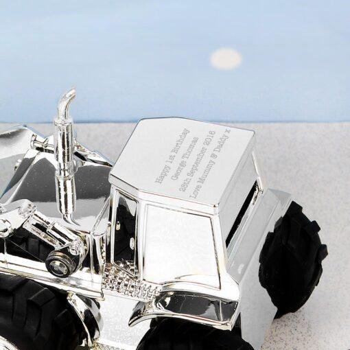 Personalised Silver Plated Digger Tractor Money Box