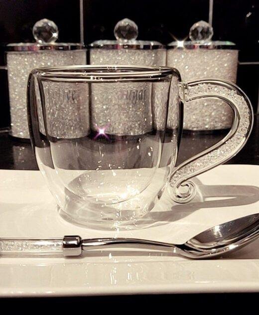 Double Wall Coffee/Tea Cup with Swarovski Crystal Filled Handle