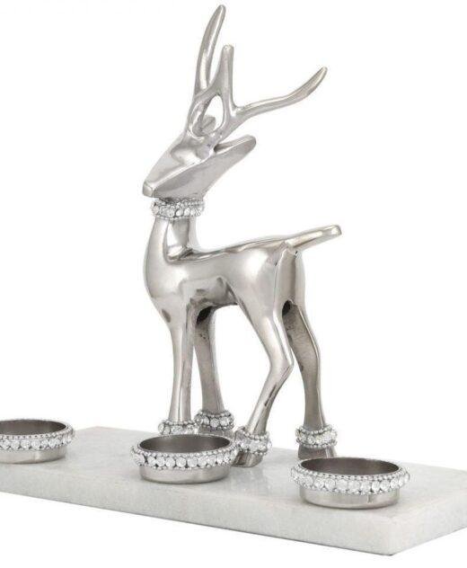 Tall Standing Reindeer Tealight Holder with Swarovski Crystals on Marble Base