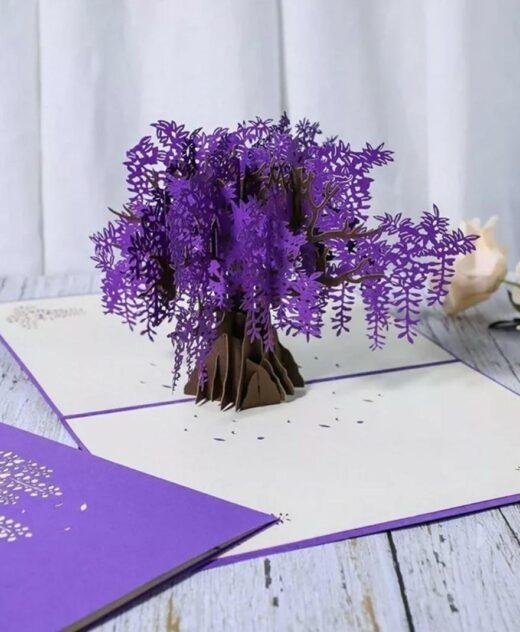 Pop Up 3D Purple Cherry Blossom Tree Blank Greeting Card