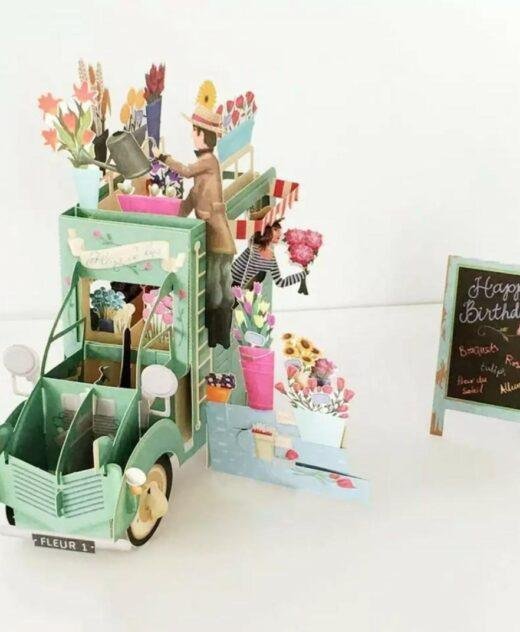 Pop Up 3D Birthday Card Florists Cart Sage Green