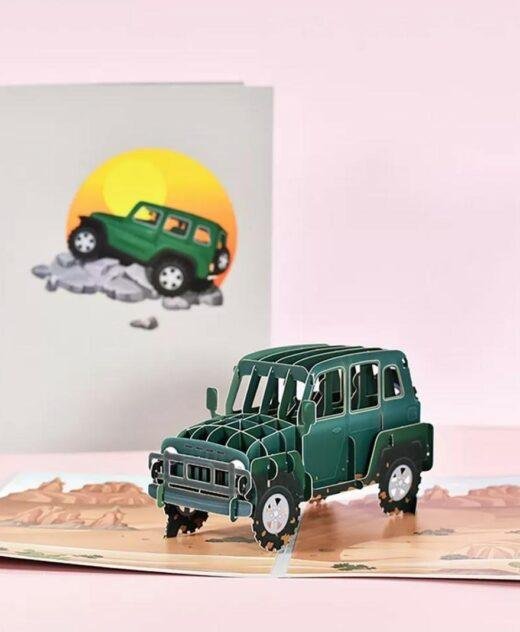 Pop Up 3D Blank Card Vintage Jeep Car SUV