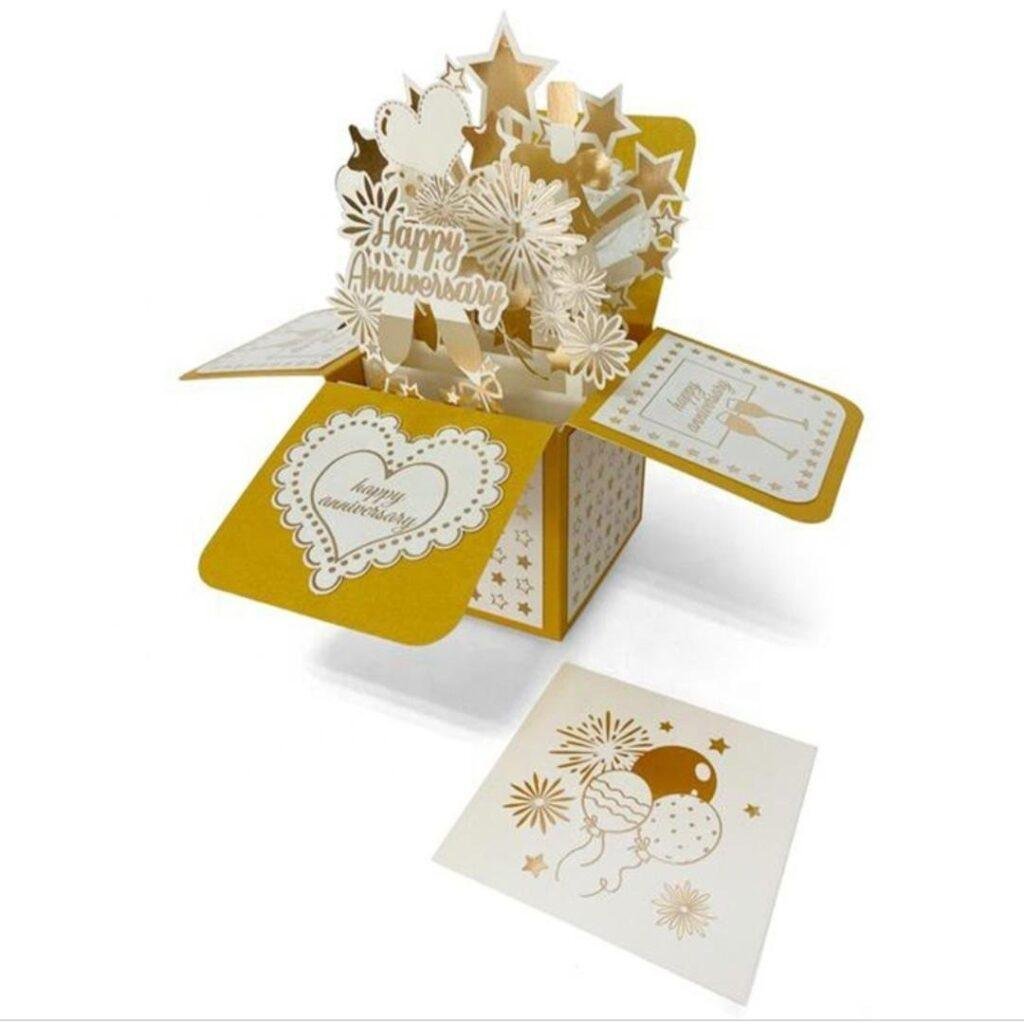 Pop Up 3D Gold Surprise Box Anniversary Card - Diamond Affair