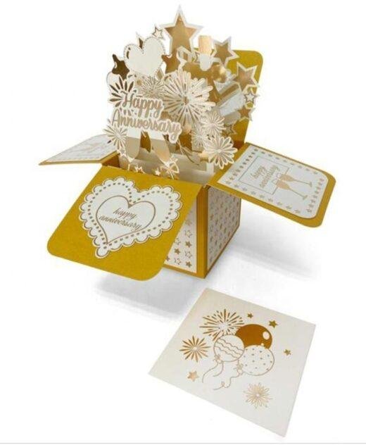 Pop Up 3D Gold Surprise Box Anniversary Card