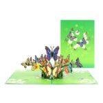 Pop Up 3D Butterflies Blank Greeting Card Green