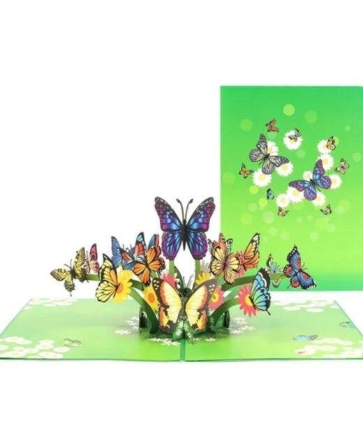 Pop Up 3D Butterflies Blank Greeting Card Green