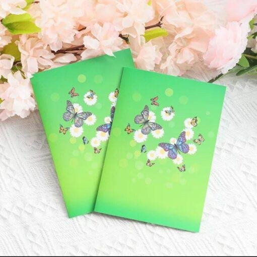 Pop Up 3D Butterflies Blank Greeting Card Green