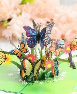 Pop Up 3D Butterflies Blank Greeting Card Green