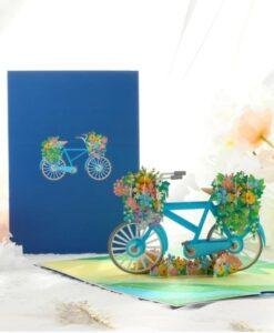 Pop Up 3D Blank Greeting Card Floral Bicycle