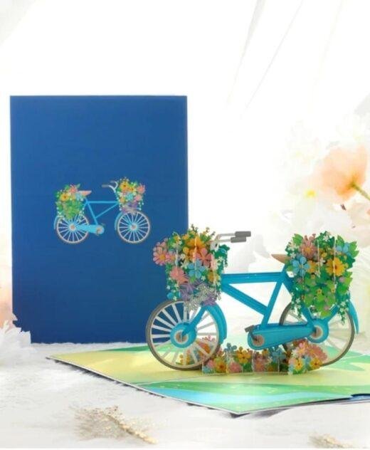 Pop Up 3D Blank Greeting Card Floral Bicycle