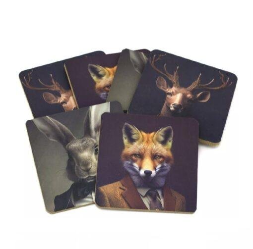 Set of 6 Altered Art Forest Animal Coasters