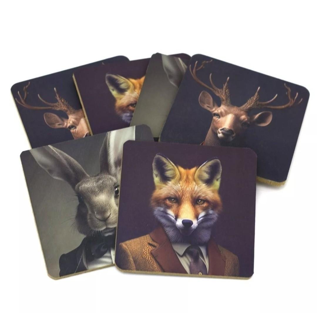 Set of 6 Altered Art Forest Animal Coasters